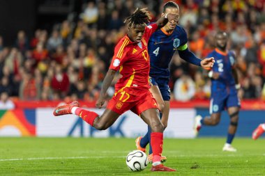 Valencia, İspanya - 23 Mart 2025: UEFA Uluslar Ligi çeyrek finalleri İspanya ile Hollanda arasında Valencia 'da oynandı. İspanyol milli takım oyuncuları. İspanya kazandı.