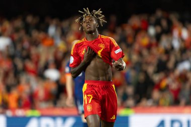 Valencia, İspanya - 23 Mart 2025: UEFA Uluslar Ligi çeyrek finalleri İspanya ile Hollanda arasında Valencia 'da oynandı. İspanyol milli takım oyuncuları. İspanya kazandı.