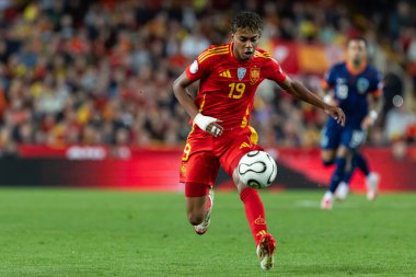 Valencia, İspanya - 23 Mart 2025: UEFA Uluslar Ligi çeyrek finalleri İspanya ile Hollanda arasında Valencia 'da oynandı. İspanyol milli takım oyuncuları. İspanya kazandı.