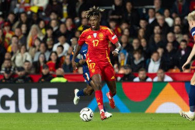 Valencia, İspanya - 23 Mart 2025: UEFA Uluslar Ligi çeyrek finalleri İspanya ile Hollanda arasında Valencia 'da oynandı. İspanyol milli takım oyuncuları. İspanya kazandı.