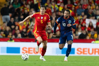 Valencia, İspanya - 23 Mart 2025: UEFA Uluslar Ligi çeyrek finalleri İspanya ile Hollanda arasında Valencia 'da oynandı. İspanyol milli takım oyuncuları. İspanya kazandı.