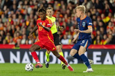 Valencia, İspanya - 23 Mart 2025: UEFA Uluslar Ligi çeyrek finalleri İspanya ile Hollanda arasında Valencia 'da oynandı. İspanyol milli takım oyuncuları. İspanya kazandı.