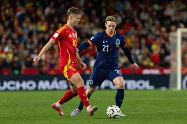 Valencia, İspanya - 23 Mart 2025: UEFA Uluslar Ligi çeyrek finalleri İspanya ile Hollanda arasında Valencia 'da oynandı. İspanyol milli takım oyuncuları. İspanya kazandı.