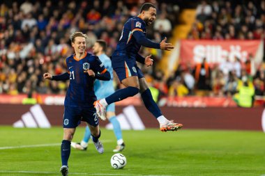 Valencia, İspanya - 23 Mart 2025: UEFA Uluslar Ligi çeyrek finalleri İspanya ile Hollanda arasında Valencia 'da oynandı. Hollanda milli takım oyuncuları. Hollanda milli takımı.