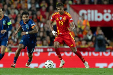 Valencia, İspanya - 23 Mart 2025: UEFA Uluslar Ligi çeyrek finalleri İspanya ile Hollanda arasında Valencia 'da oynandı. İspanyol milli takım oyuncuları. İspanya kazandı.