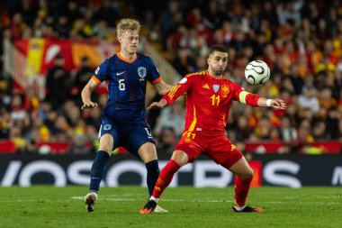 Valencia, İspanya - 23 Mart 2025: UEFA Uluslar Ligi çeyrek finalleri İspanya ile Hollanda arasında Valencia 'da oynandı. İspanyol milli takım oyuncuları. İspanya kazandı.
