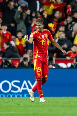 Valencia, İspanya - 23 Mart 2025: UEFA Uluslar Ligi çeyrek finalleri İspanya ile Hollanda arasında Valencia 'da oynandı. İspanyol milli takım oyuncuları. İspanya kazandı.