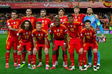 Valencia, İspanya - 23 Mart 2025: UEFA Uluslar Ligi çeyrek finalleri İspanya ile Hollanda arasında Valencia 'da oynandı. İspanyol milli takım oyuncuları. İspanya kazandı.