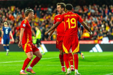 Valencia, İspanya - 23 Mart 2025: UEFA Uluslar Ligi çeyrek finalleri İspanya ile Hollanda arasında Valencia 'da oynandı. İspanyol milli takım oyuncuları. İspanya kazandı.