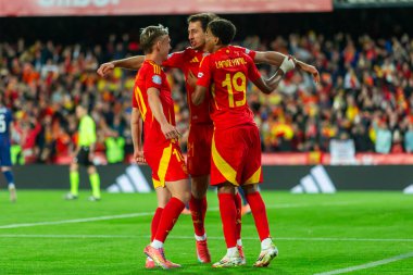Valencia, İspanya - 23 Mart 2025: UEFA Uluslar Ligi çeyrek finalleri İspanya ile Hollanda arasında Valencia 'da oynandı. İspanyol milli takım oyuncuları. İspanya kazandı.