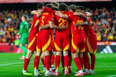 Valencia, İspanya - 23 Mart 2025: UEFA Uluslar Ligi çeyrek finalleri İspanya ile Hollanda arasında Valencia 'da oynandı. İspanyol milli takım oyuncuları. İspanya kazandı.