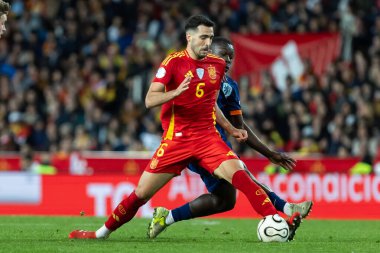 Valencia, İspanya - 23 Mart 2025: UEFA Uluslar Ligi çeyrek finalleri İspanya ile Hollanda arasında Valencia 'da oynandı. İspanyol milli takım oyuncuları. İspanya kazandı.