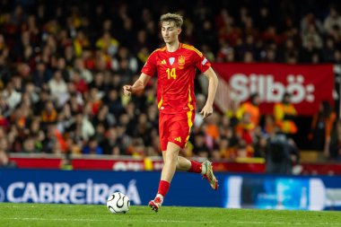 Valencia, İspanya - 23 Mart 2025: UEFA Uluslar Ligi çeyrek finalleri İspanya ile Hollanda arasında Valencia 'da oynandı. İspanyol milli takım oyuncuları. İspanya kazandı.