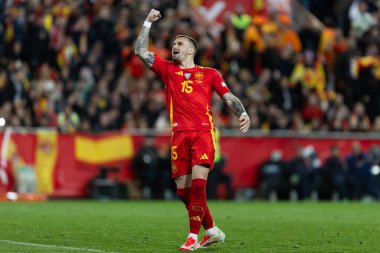 Valencia, İspanya - 23 Mart 2025: UEFA Uluslar Ligi çeyrek finalleri İspanya ile Hollanda arasında Valencia 'da oynandı. İspanyol milli takım oyuncuları. İspanya kazandı.