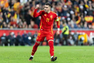 Valencia, İspanya - 23 Mart 2025: UEFA Uluslar Ligi çeyrek finalleri İspanya ile Hollanda arasında Valencia 'da oynandı. İspanyol milli takım oyuncuları. İspanya kazandı.