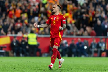 Valencia, İspanya - 23 Mart 2025: UEFA Uluslar Ligi çeyrek finalleri İspanya ile Hollanda arasında Valencia 'da oynandı. İspanyol milli takım oyuncuları. İspanya kazandı.