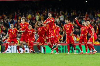 Valencia, İspanya - 23 Mart 2025: UEFA Uluslar Ligi çeyrek finalleri İspanya ile Hollanda arasında Valencia 'da oynandı. İspanyol milli takım oyuncuları. İspanya kazandı.