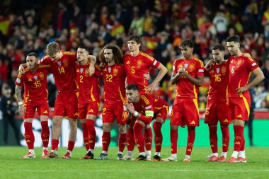 Valencia, İspanya - 23 Mart 2025: UEFA Uluslar Ligi çeyrek finalleri İspanya ile Hollanda arasında Valencia 'da oynandı. İspanyol milli takım oyuncuları. İspanya kazandı.