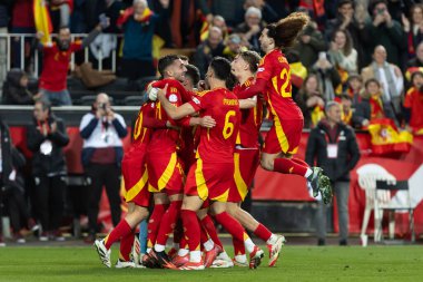 Valencia, İspanya - 23 Mart 2025: UEFA Uluslar Ligi çeyrek finalleri İspanya ile Hollanda arasında Valencia 'da oynandı. İspanyol milli takım oyuncuları. İspanya kazandı.