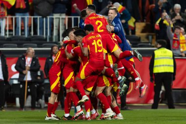 Valencia, İspanya - 23 Mart 2025: UEFA Uluslar Ligi çeyrek finalleri İspanya ile Hollanda arasında Valencia 'da oynandı. İspanyol milli takım oyuncuları. İspanya kazandı.