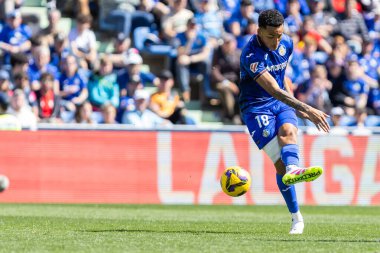 Madrid, İspanya - 30 Mart 2025: La Liga maçı Getafe FC ile Villarreal arasında Madrid 'de oynandı. Getafe oyuncuları. Profesyonel futbol. La Liga 2024, 2025.