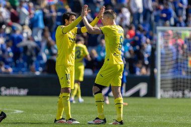 Madrid, İspanya - 30 Mart 2025: La Liga maçı Getafe FC ile Villarreal arasında Madrid 'de oynandı. Villarreal oyuncuları. Profesyonel futbol. La Liga 2024, 2025.