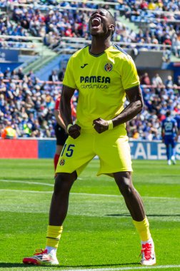 Madrid, İspanya - 30 Mart 2025: La Liga maçı Getafe FC ile Villarreal arasında Madrid 'de oynandı. Villarreal oyuncuları. Profesyonel futbol. La Liga 2024, 2025.