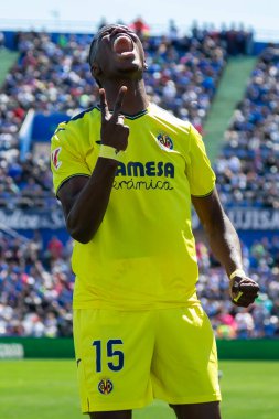 Madrid, İspanya - 30 Mart 2025: La Liga maçı Getafe FC ile Villarreal arasında Madrid 'de oynandı. Villarreal oyuncuları. Profesyonel futbol. La Liga 2024, 2025.