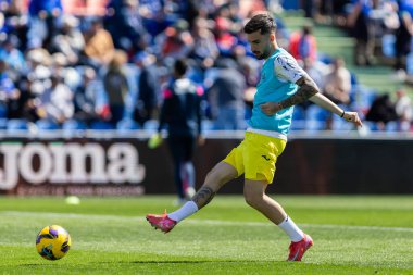 Madrid, İspanya - 30 Mart 2025: La Liga maçı Getafe FC ile Villarreal arasında Madrid 'de oynandı. Villarreal oyuncuları. Profesyonel futbol. La Liga 2024, 2025.