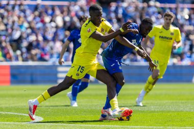 Madrid, İspanya - 30 Mart 2025: La Liga maçı Getafe FC ile Villarreal arasında Madrid 'de oynandı. Villarreal oyuncuları. Profesyonel futbol. La Liga 2024, 2025.