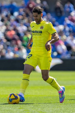 Madrid, İspanya - 30 Mart 2025: La Liga maçı Getafe FC ile Villarreal arasında Madrid 'de oynandı. Villarreal oyuncuları. Profesyonel futbol. La Liga 2024, 2025.