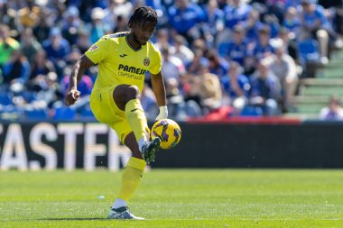 Madrid, İspanya - 30 Mart 2025: La Liga maçı Getafe FC ile Villarreal arasında Madrid 'de oynandı. Villarreal oyuncuları. Profesyonel futbol. La Liga 2024, 2025.