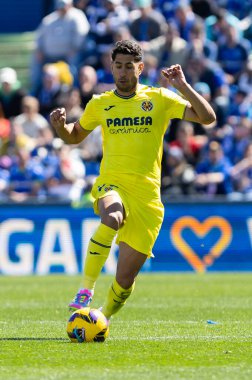 Madrid, İspanya - 30 Mart 2025: La Liga maçı Getafe FC ile Villarreal arasında Madrid 'de oynandı. Villarreal oyuncuları. Profesyonel futbol. La Liga 2024, 2025.