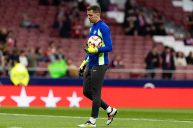 Madrid, İspanya - 2 Nisan 2025: Atletico Madrid ile FC Barcelona arasında oynanan Copa del Rey yarı final maçı. Atletico Madrid oyuncuları. Copa del Rey yarı finalleri.