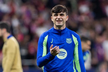 Madrid, İspanya - 2 Nisan 2025: Atletico Madrid ile FC Barcelona arasında oynanan Copa del Rey yarı final maçı. Atletico Madrid oyuncuları. Copa del Rey yarı finalleri.