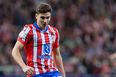 Madrid, İspanya - 2 Nisan 2025: Atletico Madrid ile FC Barcelona arasında oynanan Copa del Rey yarı final maçı. Atletico Madrid oyuncuları. Copa del Rey yarı finalleri.