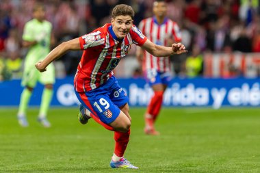 Madrid, İspanya - 2 Nisan 2025: Atletico Madrid ile FC Barcelona arasında oynanan Copa del Rey yarı final maçı. Atletico Madrid oyuncuları. Copa del Rey yarı finalleri.