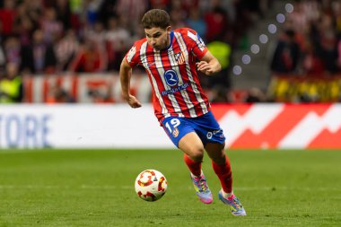 Madrid, İspanya - 2 Nisan 2025: Atletico Madrid ile FC Barcelona arasında oynanan Copa del Rey yarı final maçı. Atletico Madrid oyuncuları. Copa del Rey yarı finalleri.