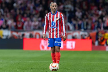 Madrid, İspanya - 2 Nisan 2025: Atletico Madrid ile FC Barcelona arasında oynanan Copa del Rey yarı final maçı. Atletico Madrid oyuncuları. Copa del Rey yarı finalleri.