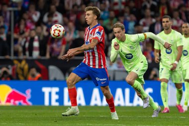 Madrid, İspanya - 2 Nisan 2025: Atletico Madrid ile FC Barcelona arasında oynanan Copa del Rey yarı final maçı. Atletico Madrid oyuncuları. Copa del Rey yarı finalleri.