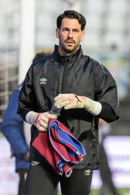 Madrid, İspanya - 4 Nisan 2025: Madrid 'de oynayan Rayo Vallecano ile CD Espaol arasındaki La Liga maçı. Rayo Vallecano oyuncuları. Profesyonel futbol. La Liga 2024-2025.