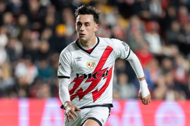 Madrid, İspanya - 4 Nisan 2025: Madrid 'de oynayan Rayo Vallecano ile CD Espaol arasındaki La Liga maçı. Rayo Vallecano oyuncuları. Profesyonel futbol. La Liga 2024-2025.