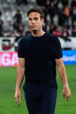 Madrid, İspanya - 4 Nisan 2025: Madrid 'de oynayan Rayo Vallecano ile CD Espaol arasındaki La Liga maçı. Rayo Vallecano oyuncuları. Profesyonel futbol. La Liga 2024-2025.