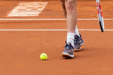 Barselona, İspanya - 12 Nisan 2025 Barcelona 'da düzenlenen Conde de God tenis turnuvası. ATP 500. Tenis yarışması. Profesyonel tenis oyuncuları. Tenis kortları.