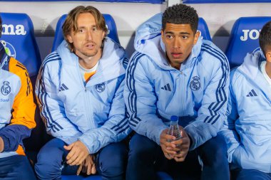 Madrid, İspanya - 23 Nisan 2025: Getafe FC ile Real Madrid arasında oynanan lig maçı. Gerçek Madrid oyuncuları. Şampiyonlar Ligi kazananları. Gerçek Madrid takımı..