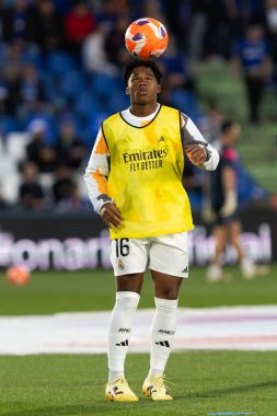 Madrid, İspanya - 23 Nisan 2025: Getafe FC ile Real Madrid arasında oynanan lig maçı. Gerçek Madrid oyuncuları. Şampiyonlar Ligi kazananları. Gerçek Madrid takımı..