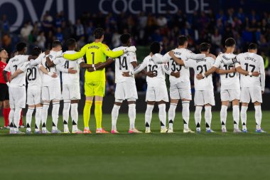 Madrid, İspanya - 23 Nisan 2025: Getafe FC ile Real Madrid arasında oynanan lig maçı. Gerçek Madrid oyuncuları. Şampiyonlar Ligi kazananları. Gerçek Madrid takımı..