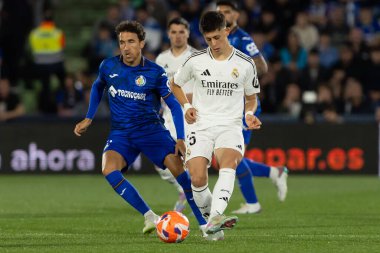 Madrid, İspanya - 23 Nisan 2025: Getafe FC ile Real Madrid arasında oynanan lig maçı. Gerçek Madrid oyuncuları. Şampiyonlar Ligi kazananları. Gerçek Madrid takımı..