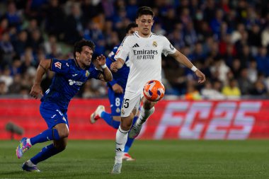 Madrid, İspanya - 23 Nisan 2025: Getafe FC ile Real Madrid arasında oynanan lig maçı. Gerçek Madrid oyuncuları. Şampiyonlar Ligi kazananları. Gerçek Madrid takımı..