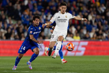 Madrid, İspanya - 23 Nisan 2025: Getafe FC ile Real Madrid arasında oynanan lig maçı. Gerçek Madrid oyuncuları. Şampiyonlar Ligi kazananları. Gerçek Madrid takımı..